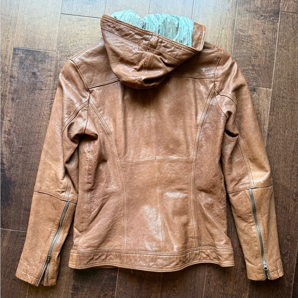 Danier Whiskey Brown Genuine Leather Zip up Jacket with Hood XSmall - Picture 5 of 14